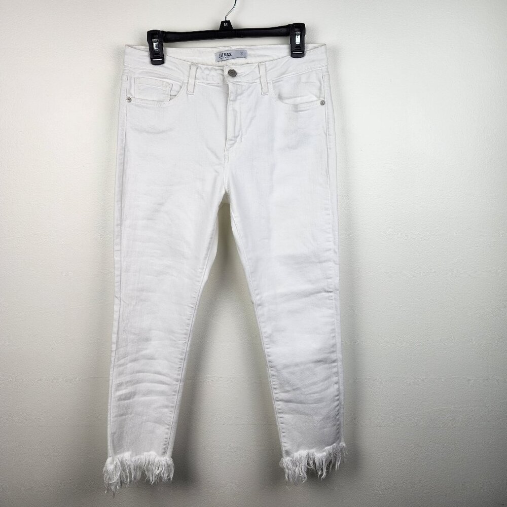 Just Black Denim 31 Straight Crop Frayed Fringe Hem White Western Cowgirl Rodeo